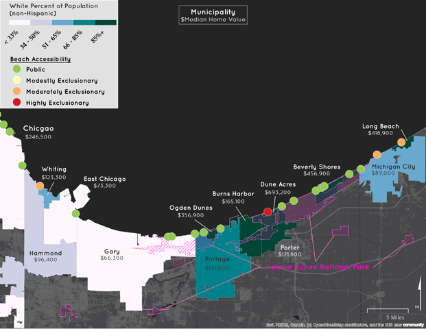 Map showing open access along Indiana's shore