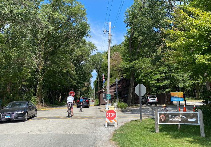 A security guard at the entrace of an Indiana beach