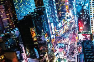 view of NYC Times Square from above