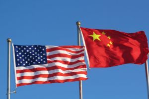 USA and China flags. 