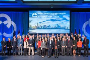 The group presenting the Chicago Climate Charter.