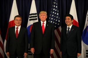 President Moon Jae-In, President Trump, and Japanese Prime Minister Shinzo Abe.