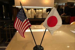 The American and Japanese flags. 