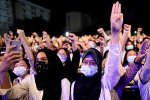 Young people at a protest in Thailand. 