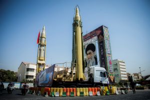 Supreme leader display seen at Baharestan Square in Tehran