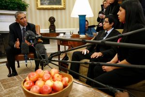 U.S. President Obama meets with a group of "dreamers" who have received Deferred Action for Childhood Arrivals at the White House.