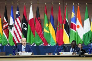 President Joe Biden speaks as he participates in the US-Africa Summit Leaders Session on partnering on the African Union's Agenda 2063