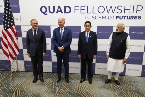 Australian Prime Minister Anthony Albanese, U.S. President Joe Biden, Japanese Prime Minister Fumio Kishida and Indian Prime Minister Narendra Modi arrive prior to the Quad fellowship