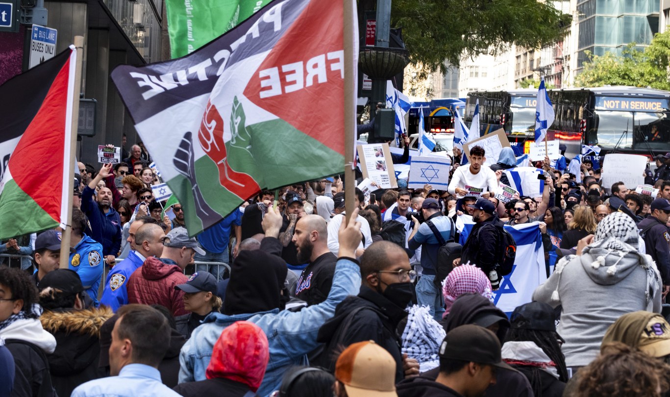 protesters holding flags