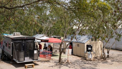 A medical tent at a migrant camp in Mexico during the COVID-19 pandemic.