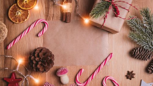 Christmas Holiday decorations on a wood table