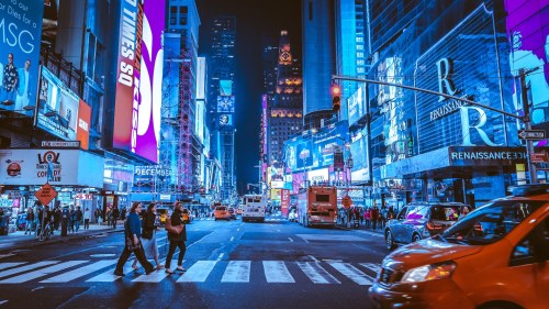 Times Square at night.