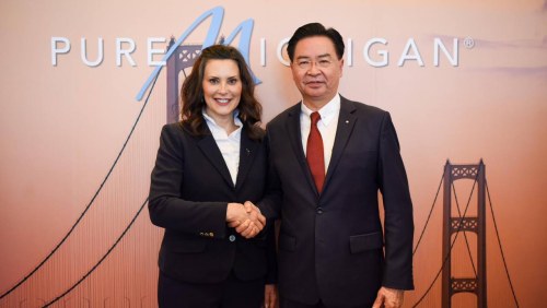 Michigan Governor Whitmer with then ROC(Taiwan) Minister of Foreign Affairs, Dr. Jaushieh Joseph Wu, during her visit to Taiwan in March