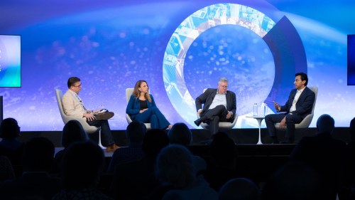 Marco López, Andrew Selee, Katie Tobin, and Clifford Young on stage at the Chicago Council on Global Affairs discussing how immigration is shaping elections around the world this year, including the US presidential election.  