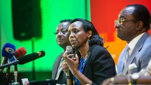 Dr. Agnes Kalibata, President, AGRA addresses the media ahead of the opening of the AGRF conference, 2019.