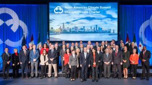 The group presenting the Chicago Climate Charter.