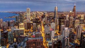 Chicago skyline at dusk