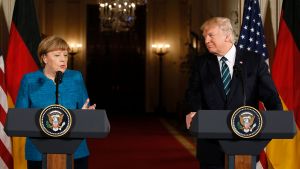 Angela Merkel, left and US President Trump at the White House in 2017