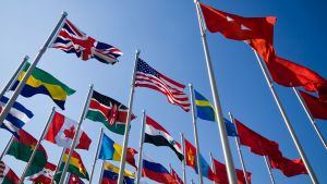 National flags outside of the United Nations.