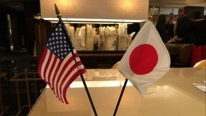 The American and Japanese flags. 