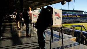 People vote at a polling station in Tulsa, Oklahoma.