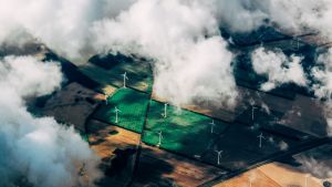 A field with renewable windmills. 