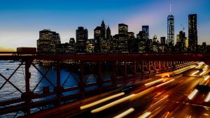 Blurred motion of a street in New York City at night