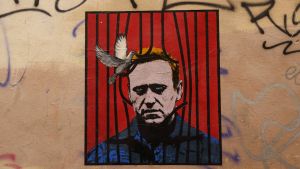 a painting of Alexei Navalny on a wall