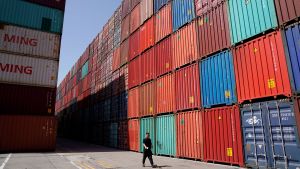 Stacks of shipping containers in Shanghai