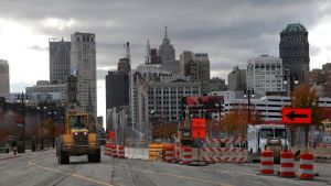 Detroit skyline with construction 