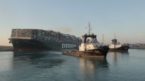 The Ever Given ship in the Suez Canal 