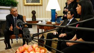 U.S. President Obama meets with a group of "dreamers" who have received Deferred Action for Childhood Arrivals at the White House.