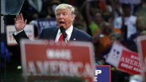 Republican presidential candidate Donald Trump speaks at a campaign rally, Monday, Oct. 3, 2016, in Loveland, Colo.