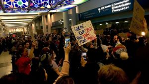 Protesters demonstrating against President Trump's executive order on immigration and refugees on Jan. 28.