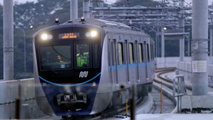 Mass Rapid Transit (MRT) train passes during a trial run in Jakarta, Indonesia.