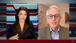 Screen shot of Ivo Daalder speaking with Ghida Fakhry on Inside America. 