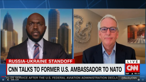 Screen shot of Ivo Daalder speaking on CNN about Russia's standoff with Ukraine.