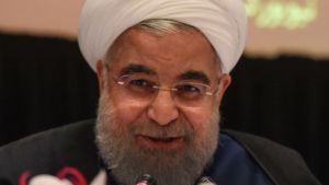 Iran's President Hassan Rouhani delivers remarks at a news conference during the United Nations General Assembly in New York