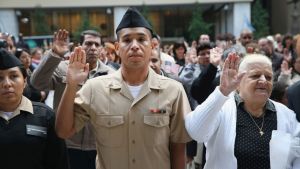 Immigrants being awarded their U.S. citizenship in Chicago.