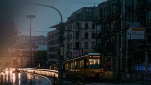 Rainy street in Germany at night 