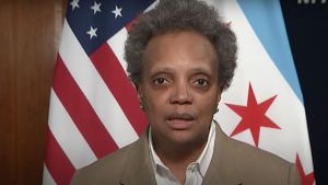 Lori Lightfoot speaks on-screen