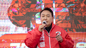 Yoon Suk-yeol giving a campaign speech on February 17, 2022 in Seoul.