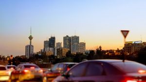 The Chamran Highway, Tehran, Iran, with the skyline in the background