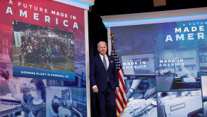 U.S. President Joe Biden arrives to speak on the "Made In America" provisions in the Inflation Reduction Act at the White House.