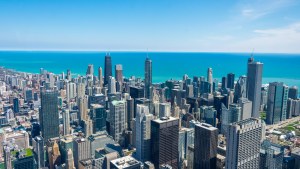 Chicago skyline with Lake Michigan in the background