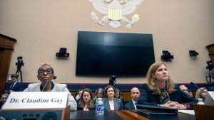 Harvard President Claudine Gay speaks as University of Pennsylvania President Liz Magill listens during a hearing of the House Committee on Education