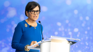 Penny Pritzker speaks onstage at the Chicago Council.