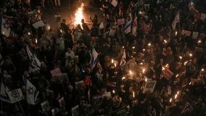 People in Tel Aviv, Israel protest against Benjamin Netanyahu and call for the release of hostages by Hamas on March 30, 2024.