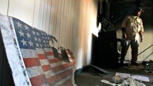 A broken US flag in the US Embassy in Tripoli, Libya