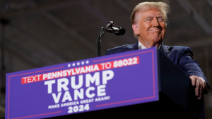 Former President Donald Trump speaks at a campaign rally in Erie, Pennsylvania on September 29, 2024.